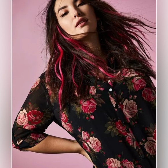 Torrid Betsey Johnson Black Floral Sheer Chiffon Tunic Size 3X - Picture 4 of 9